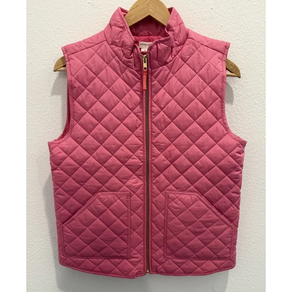 Crewcuts Girls Vest XL Pink Quilted Full Zip Pockets Sleeveless Jacket Vest NWOT